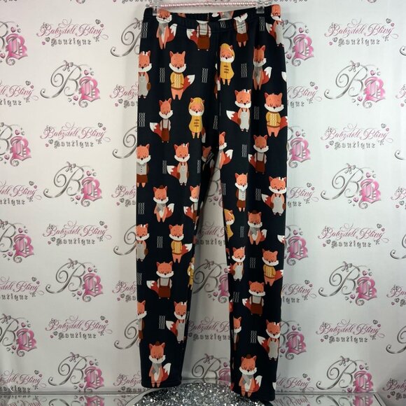 Just cozy tights leggings fleece lined Bottoms - Black Orange Fox Print warm - Picture 1 of 9